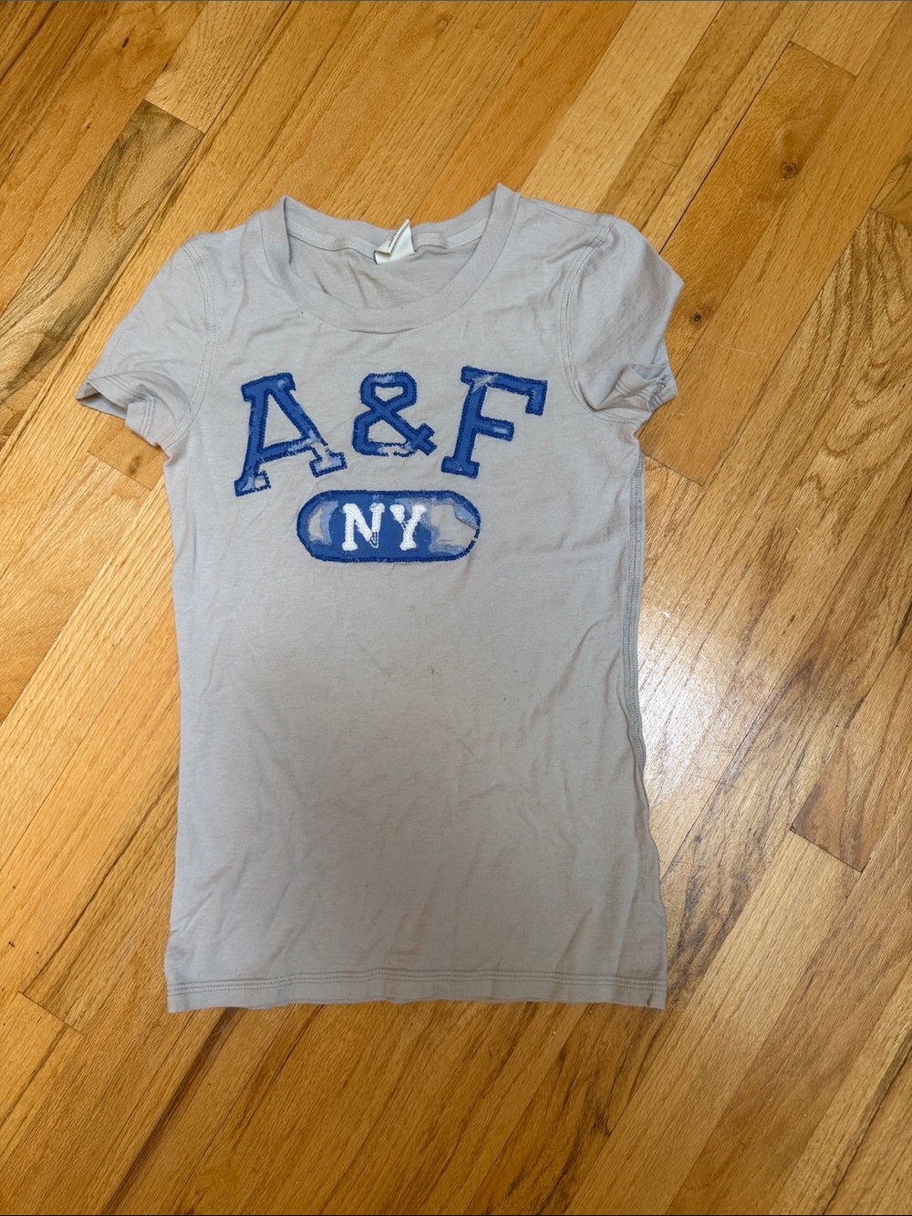 VINTAGE Abercrombie & Fitch Light Gray Tee with Blue A&F NY Graphic